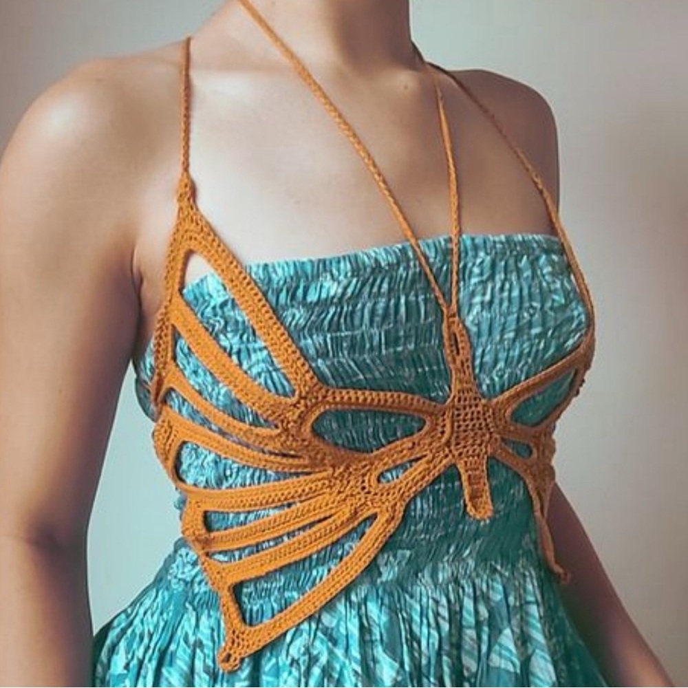 Orange Crochet Butterfly Top